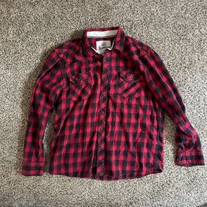 Red Ranch Plaid Casual Button Down Shirt